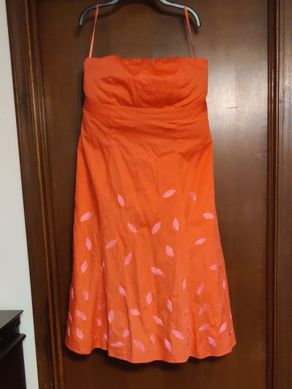 Liz Claiborne Strapless Coral Dress with Pink Leaf Accents